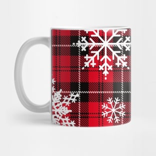 Snowflakes on Red Plaid background Mug